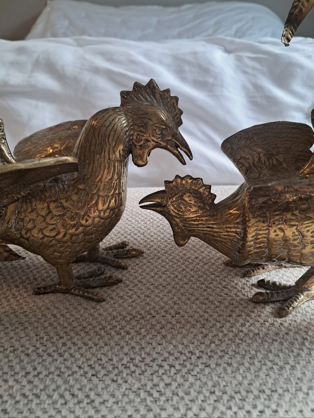 Vintage Brass Rooster Pair Decorative Sculptures - Brass Accent